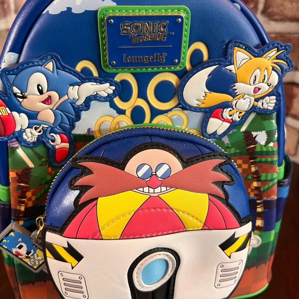 Loungefly Sonic the Hedgehog Blue, Green & Yellow Kids Mini Backpack